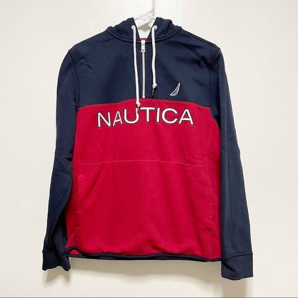 Nautica Red Blue Half Zip Hoodie - Picture 1 of 7